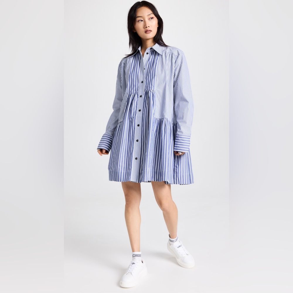 Ganni Blue Striped Long Sleeve Dress